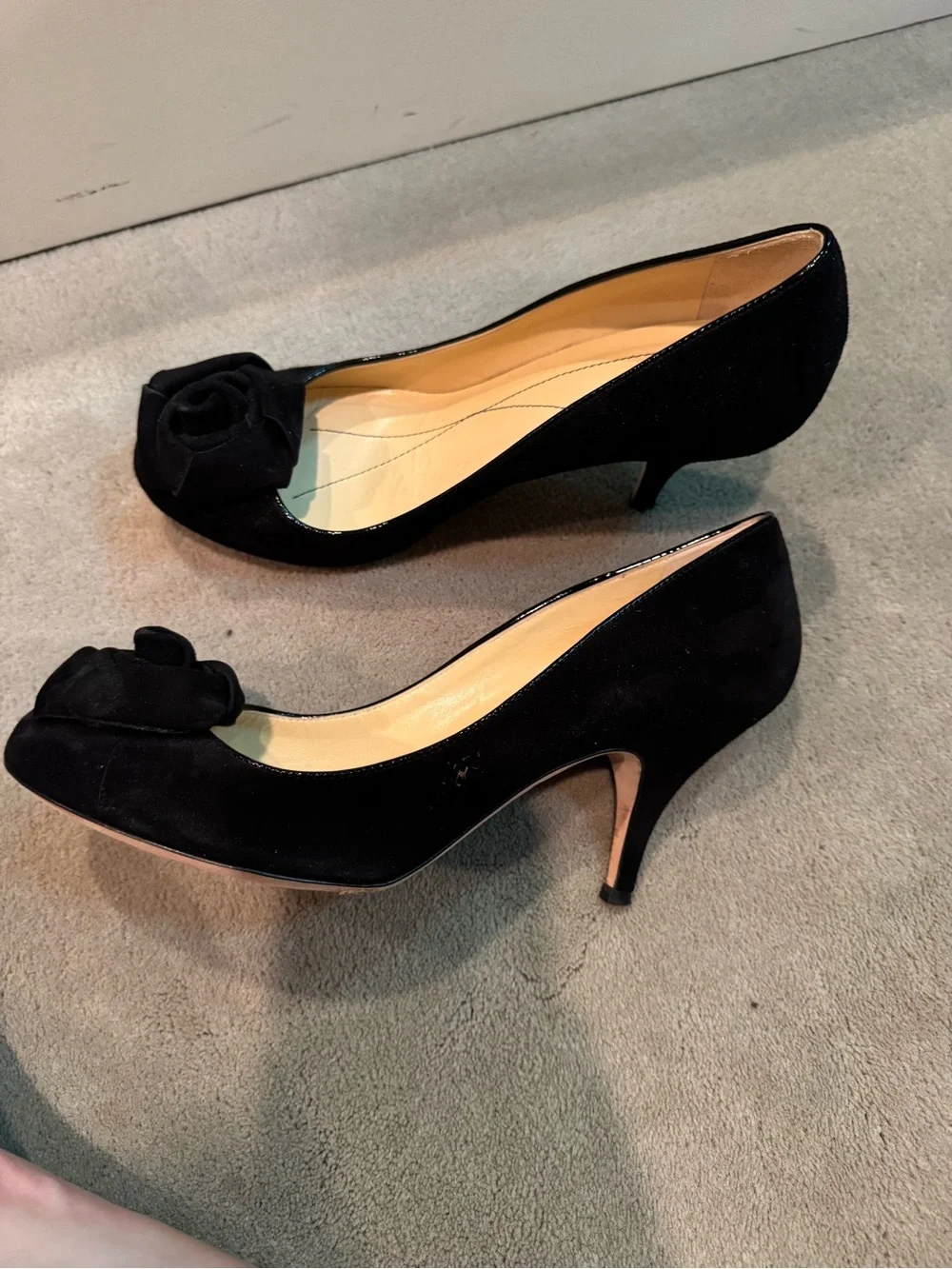 kate spade Black Suede Rose Accent Heels